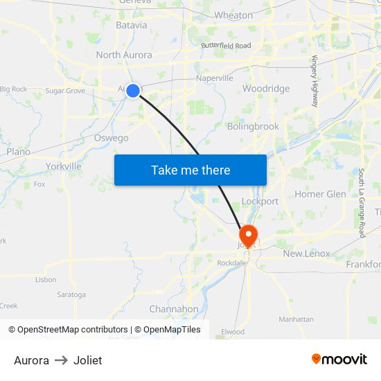 Aurora to Joliet map