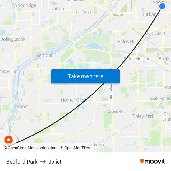 Bedford Park to Joliet map