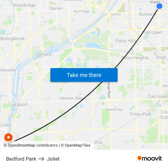 Bedford Park to Joliet map