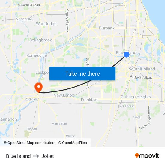 Blue Island to Joliet map