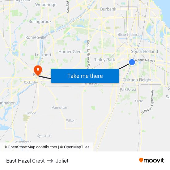 East Hazel Crest to Joliet map