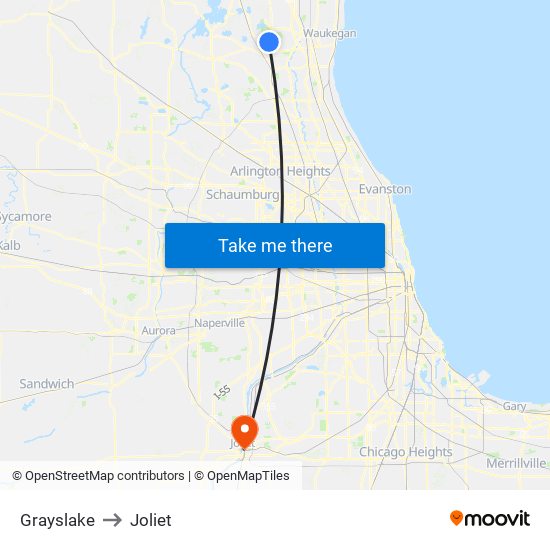 Grayslake to Joliet map