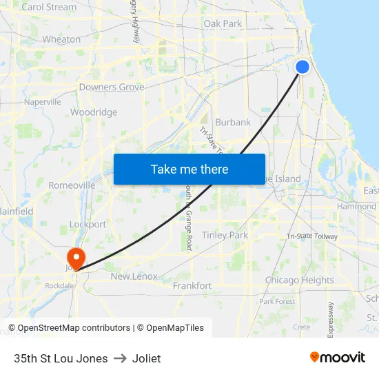35th St Lou Jones to Joliet map