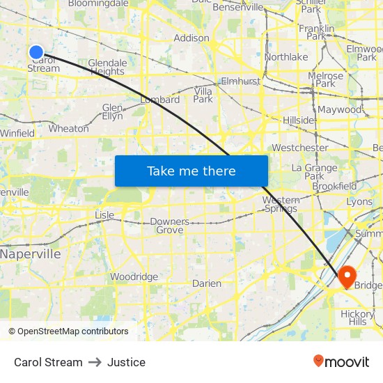 Carol Stream to Justice map