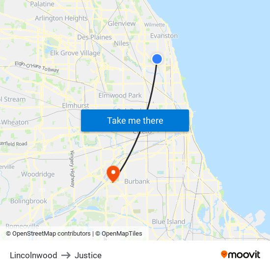 Lincolnwood to Justice map