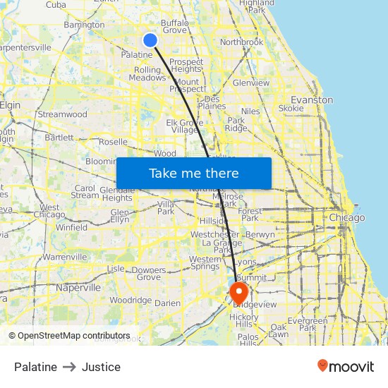 Palatine to Justice map