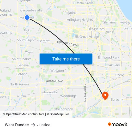 West Dundee to Justice map