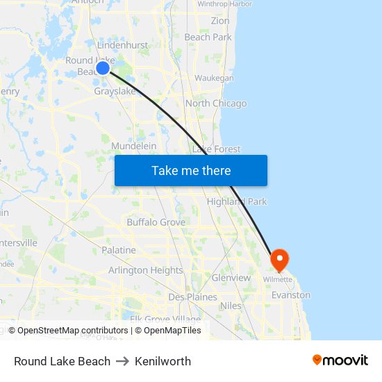 Round Lake Beach to Kenilworth map