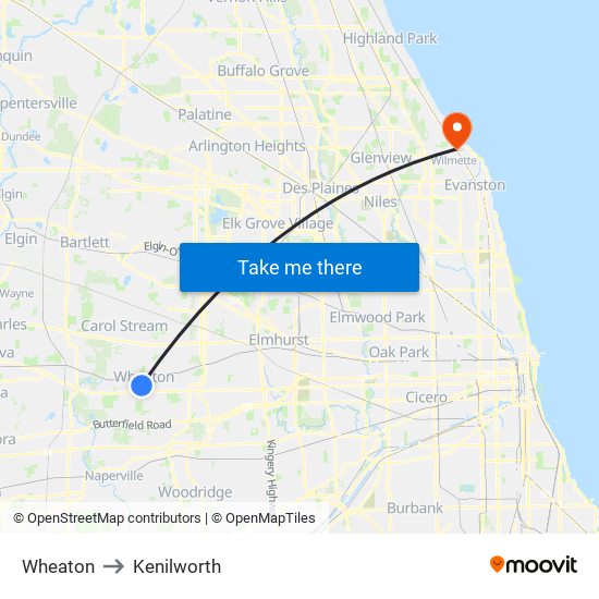 Wheaton to Kenilworth map