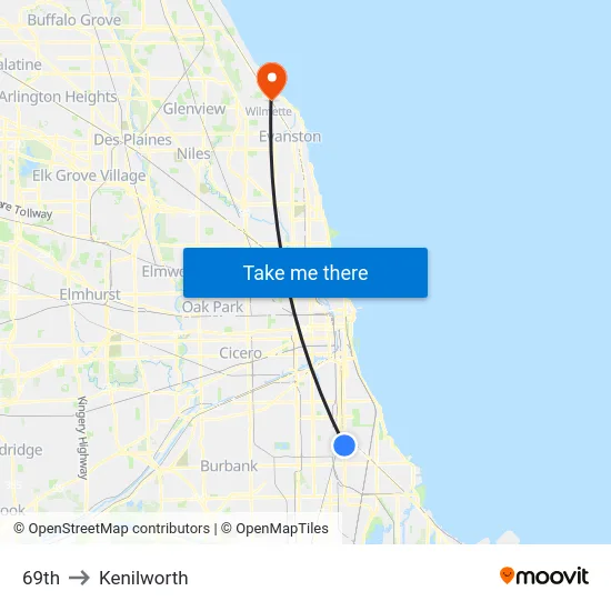 69th to Kenilworth map