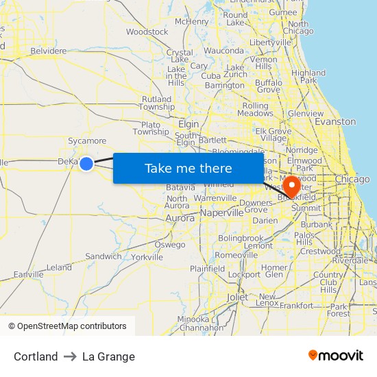 Cortland to La Grange map