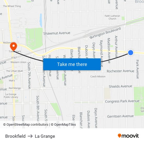 Brookfield to La Grange map