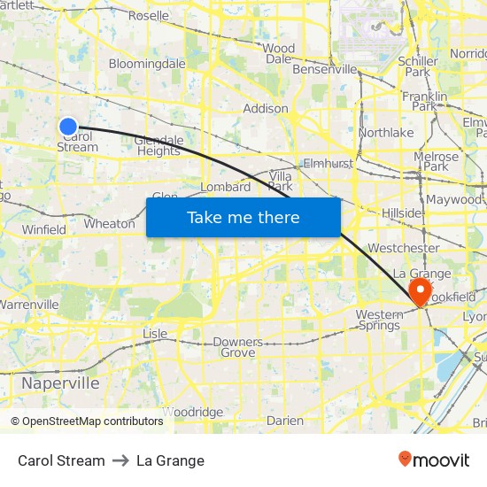 Carol Stream to La Grange map