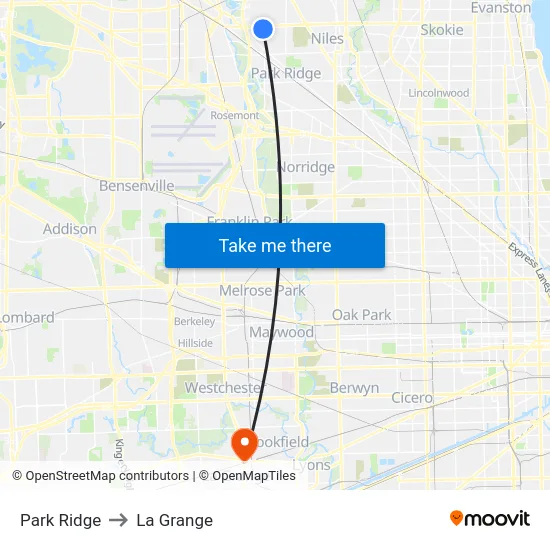Park Ridge to La Grange map