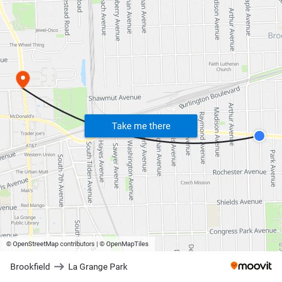 Brookfield to La Grange Park map