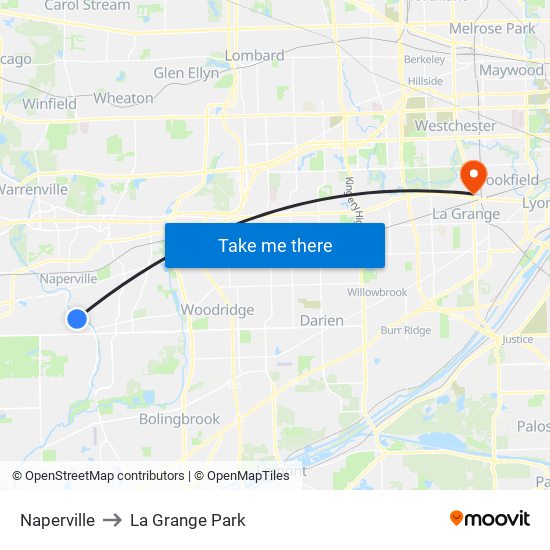 Naperville to La Grange Park map