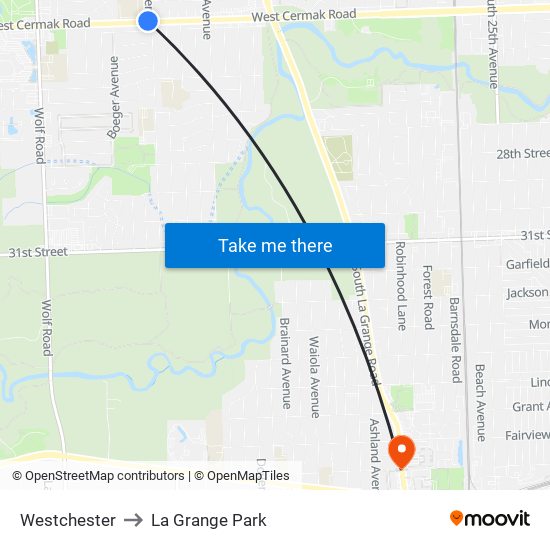 Westchester to La Grange Park map