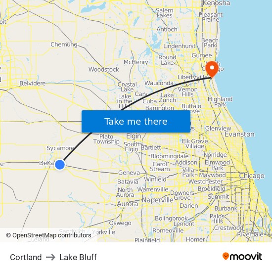 Cortland to Lake Bluff map