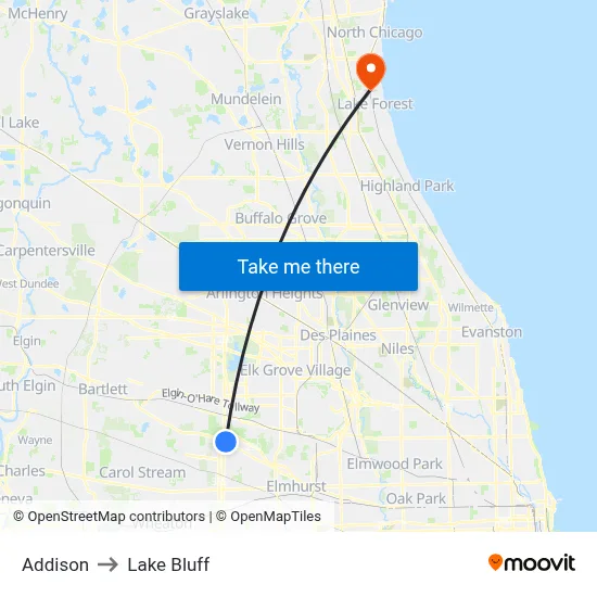 Addison to Lake Bluff map