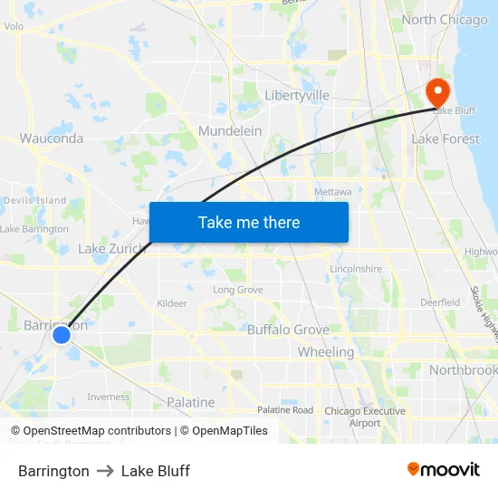 Barrington to Lake Bluff map
