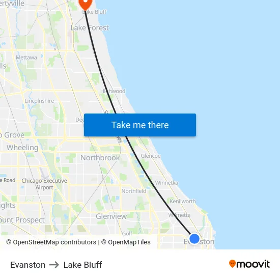 Evanston to Lake Bluff map