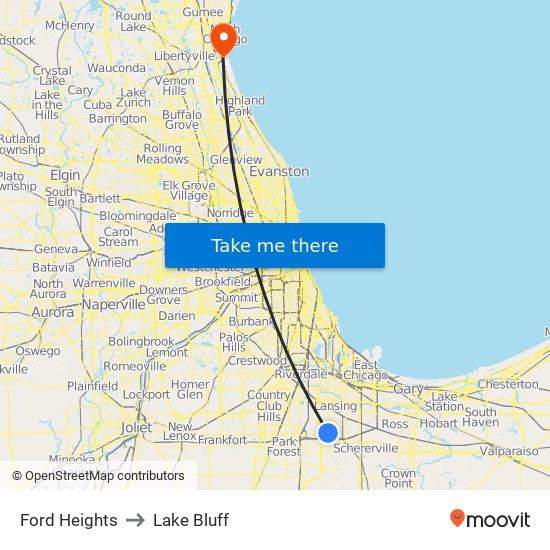 Ford Heights to Lake Bluff map