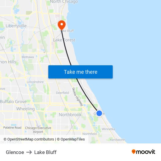 Glencoe to Lake Bluff map