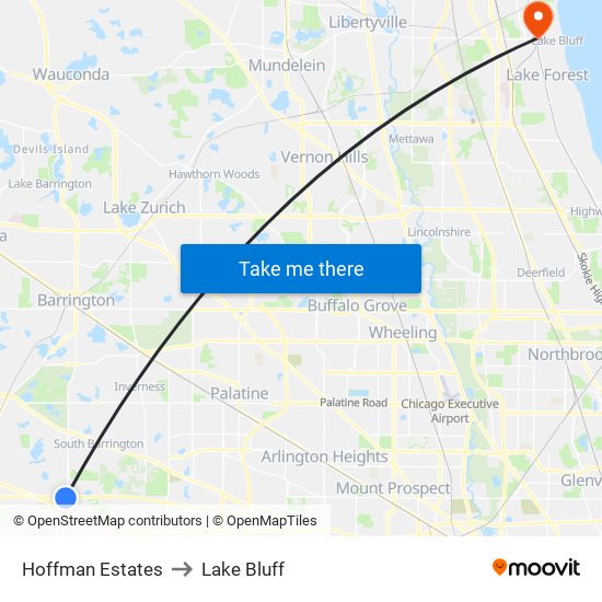 Hoffman Estates to Lake Bluff map