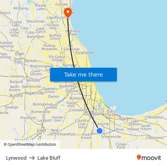 Lynwood to Lake Bluff map