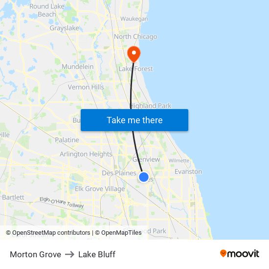 Morton Grove to Lake Bluff map