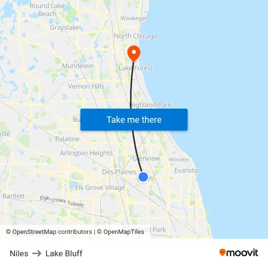 Niles to Lake Bluff map