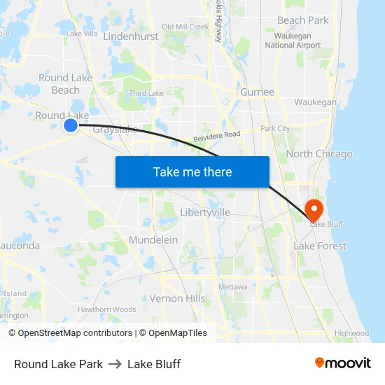 Round Lake Park to Lake Bluff map