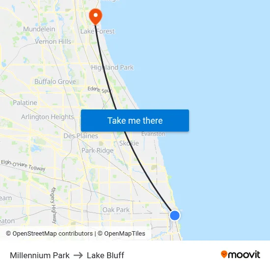 Millennium Park to Lake Bluff map