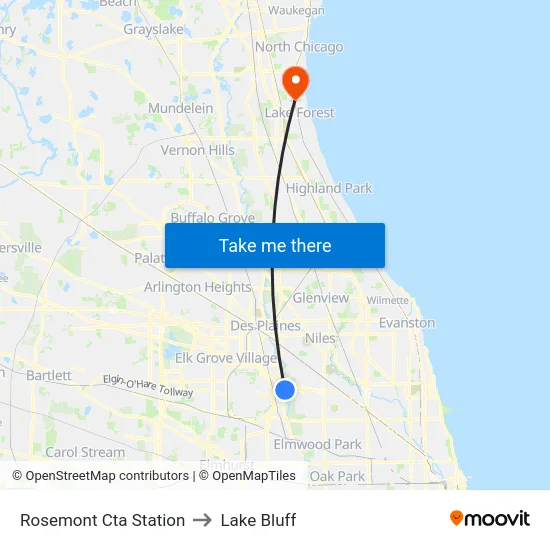 Rosemont Cta Station to Lake Bluff map