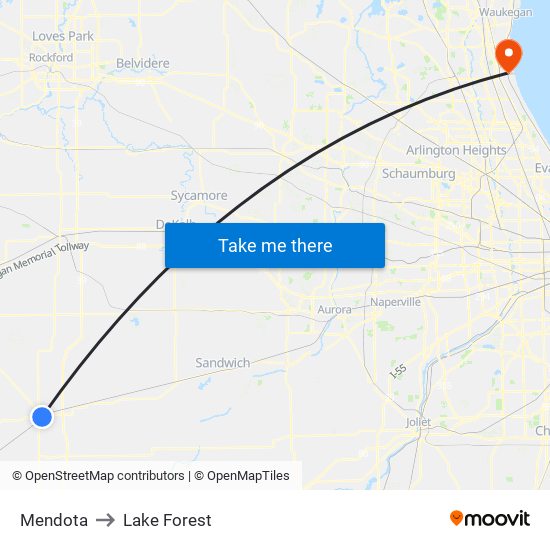 Mendota to Lake Forest map