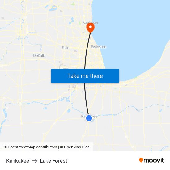 Kankakee to Lake Forest map