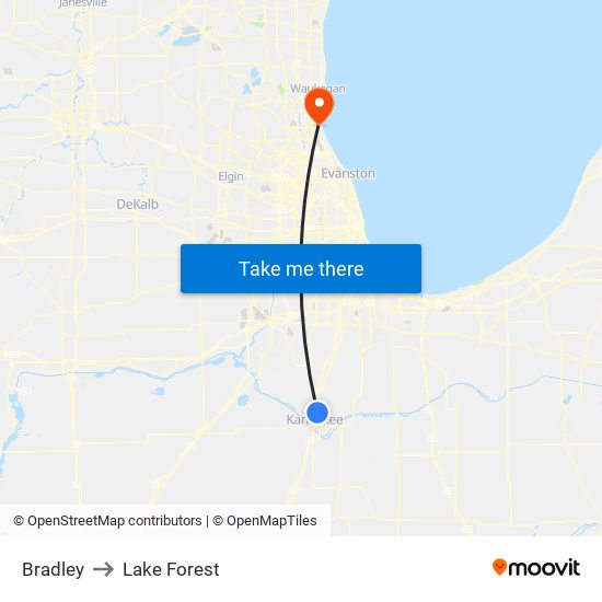 Bradley to Lake Forest map