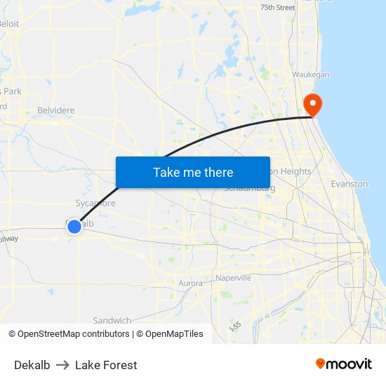 Dekalb to Lake Forest map