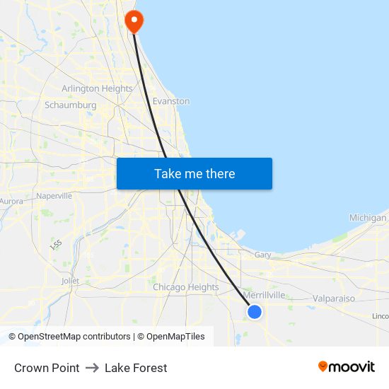 Crown Point to Lake Forest map