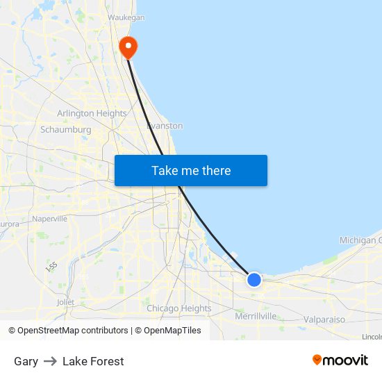 Gary to Lake Forest map