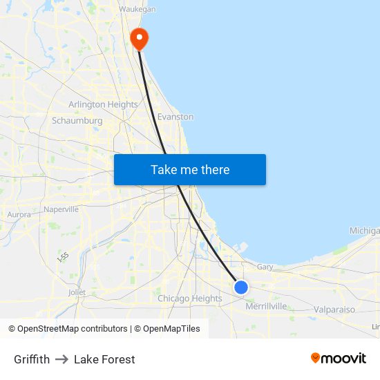 Griffith to Lake Forest map