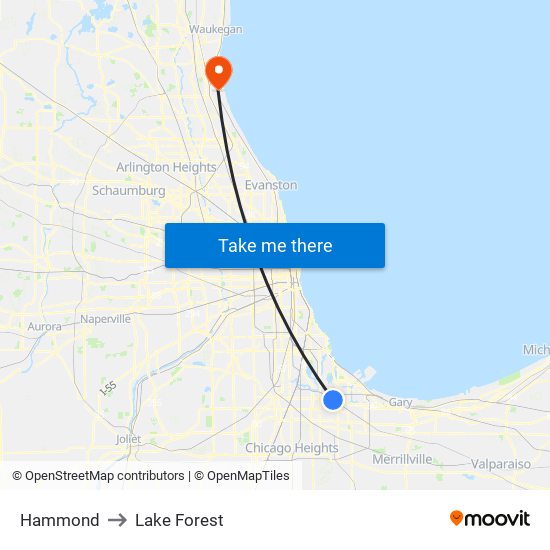 Hammond to Lake Forest map