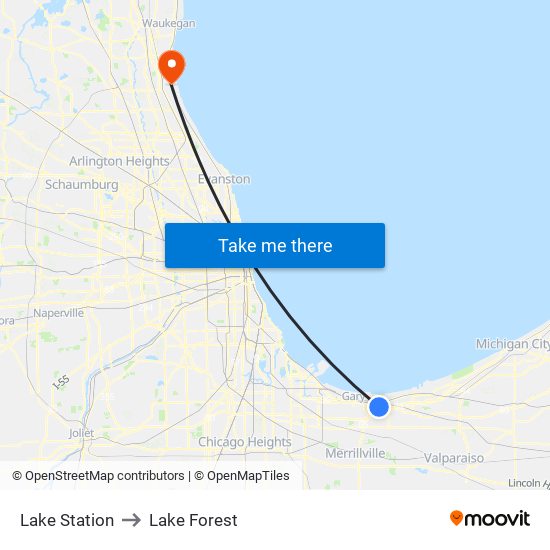 Lake Station to Lake Forest map