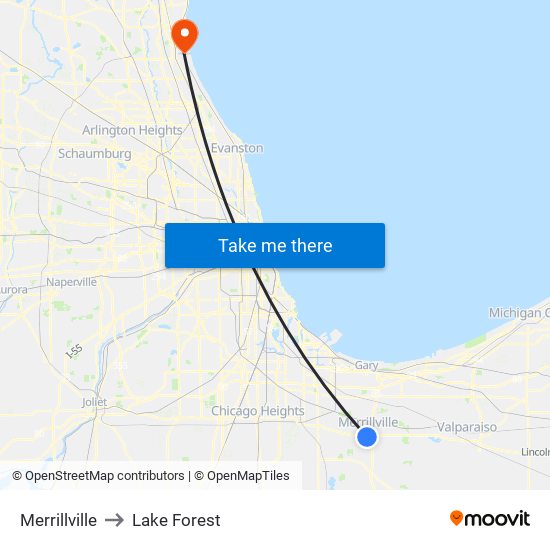 Merrillville to Lake Forest map