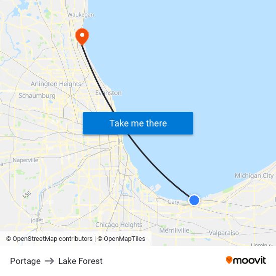 Portage to Lake Forest map