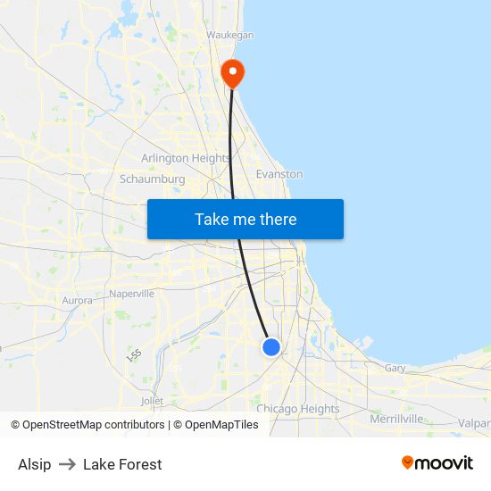 Alsip to Lake Forest map