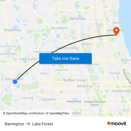 Barrington to Lake Forest map