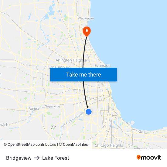 Bridgeview to Lake Forest map
