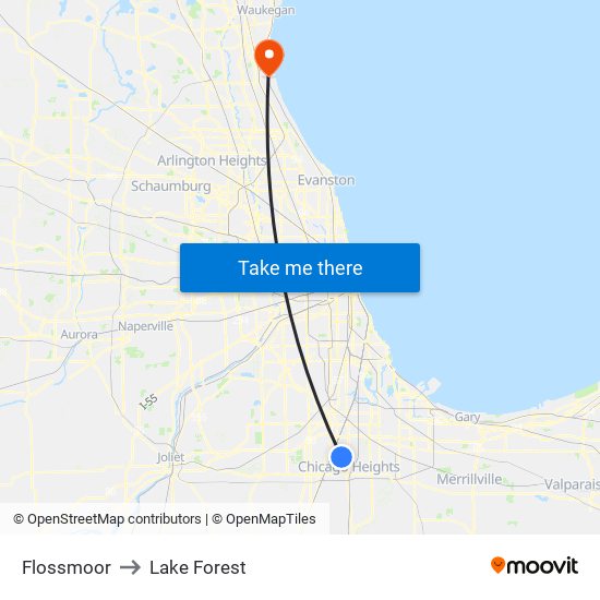 Flossmoor to Lake Forest map