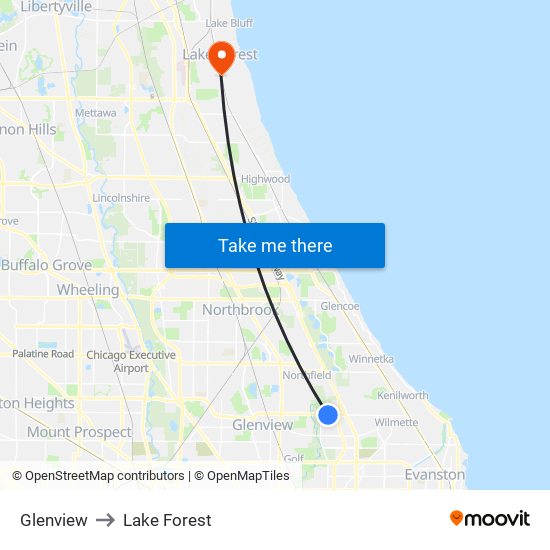 Glenview to Lake Forest map